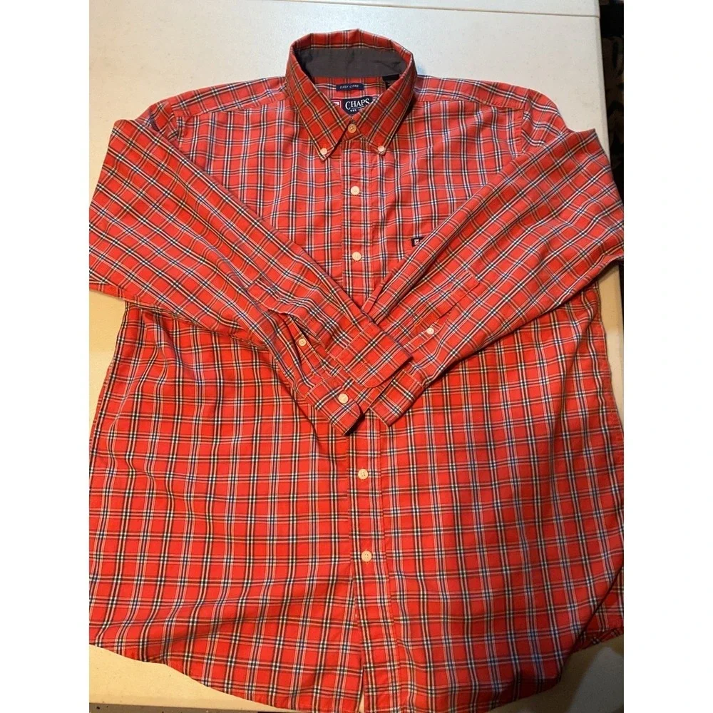 2 Chaps Mens Easy Care Striped Button Down Shirt L/G Blue Orange White